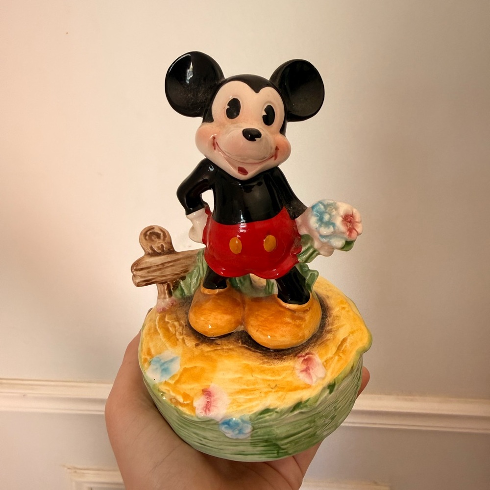 Vintage 1984 Mickey Mouse Music Box Figure Hand Painted